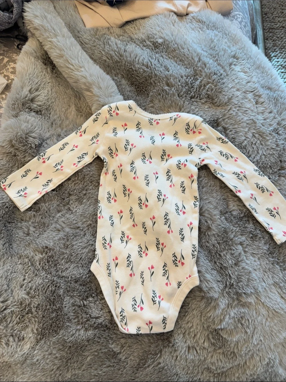 Carter's Cream Long-Sleeve Floral One-Piece with Pink and Green Print